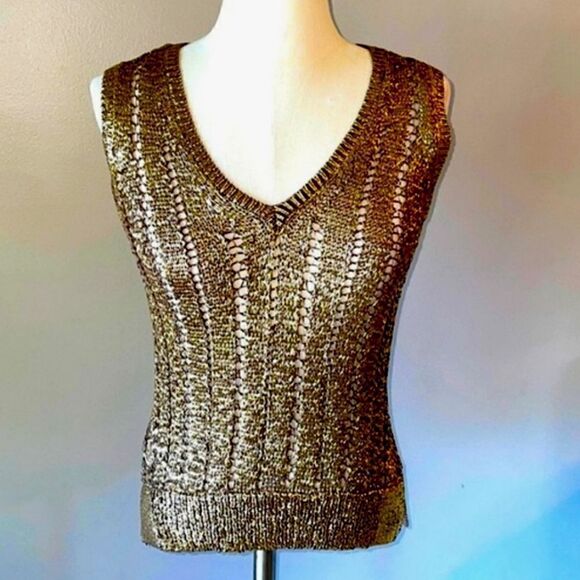 BCBGMaxazira Gold Metallic Vest XSMALL - Picture 1 of 7